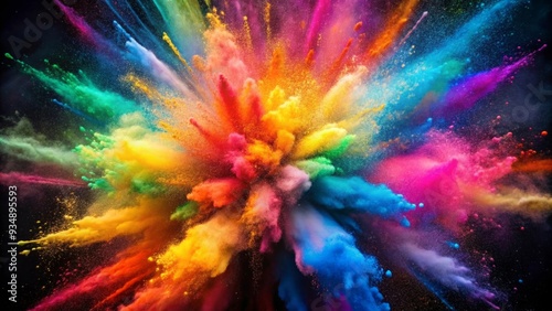 Colorful powder explosion on abstract background with closeup dust particles in vibrant hues, perfect for Holi or festive concepts