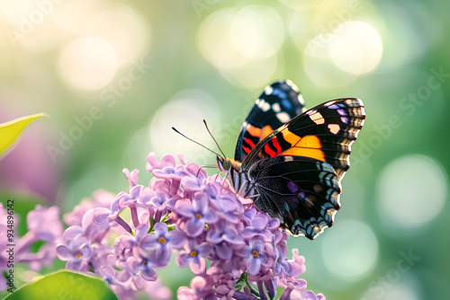 Vibrant Butterfly on Pink Flower in a Lush Garden with blurd background