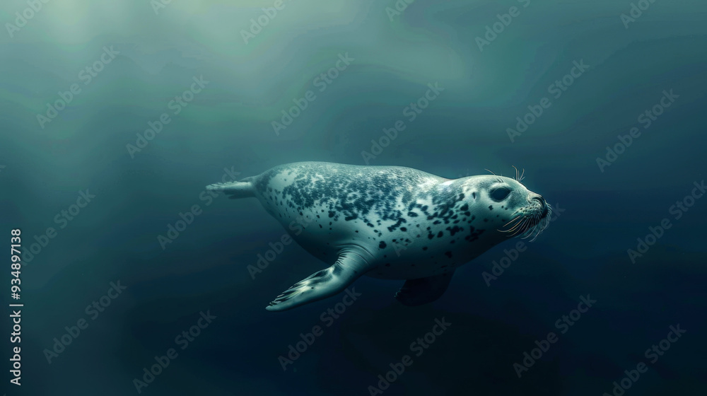 A Spotted Seal Swimming Through The Ocean A Spotted Seal Swimming Through The Ocean