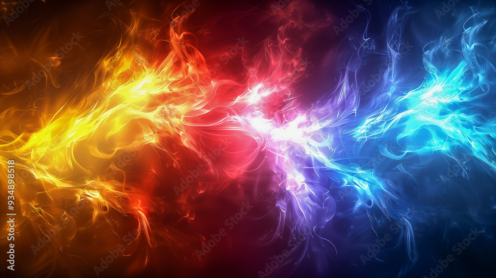 Fiery Abstract Light Swirls in Yellow, Red, and Blue.. Fiery Abstract Light Swirls in Yellow, Red, and Blue..