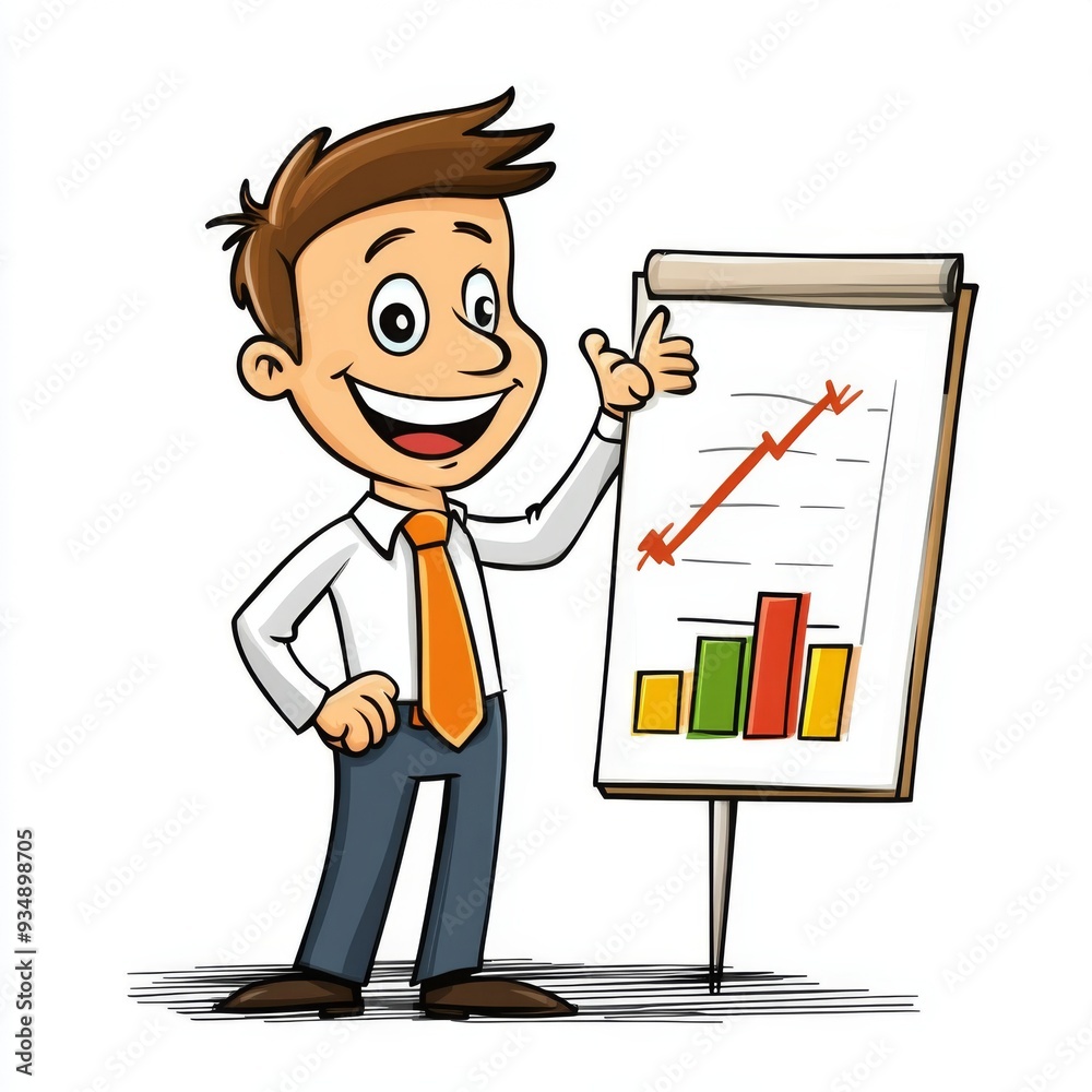business, businessman, cartoon, graph, chart, success