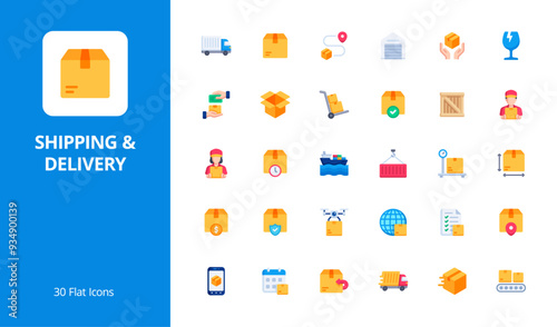 Shipping and delivery icon set with flat style