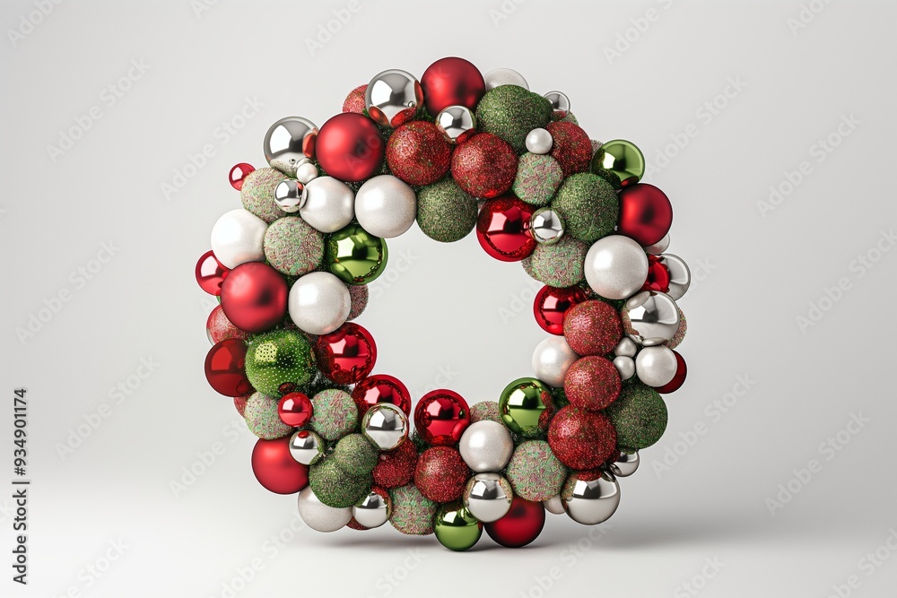 A wreath made of Christmas bauble balls ornaments A wreath made of Christmas bauble balls ornaments