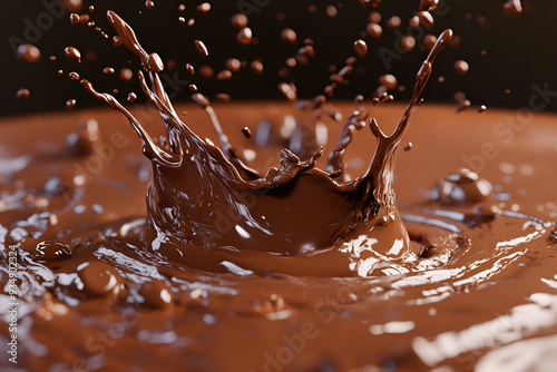 super slow motion shoot Splashes of chocolate. Chocolate bar is poured into melted chocolate pile