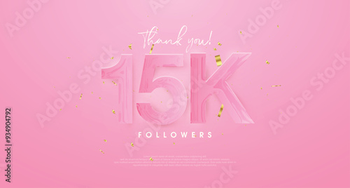 pink background to say thank you very much 15k followers. photo