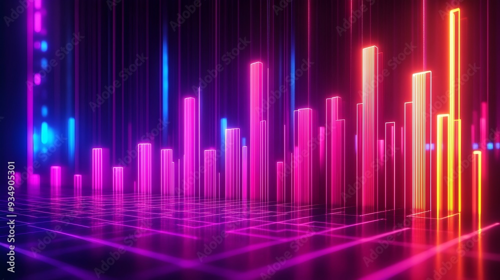 Futuristic 3D business growth chart with data visualization showcasing a sleek minimalist infographic design featuring abstract geometric shapes and a luminous neon color palette Futuristic 3D business growth chart with data visualization showcasing a sleek minimalist infographic design featuring abstract geometric shapes and a luminous neon color palette