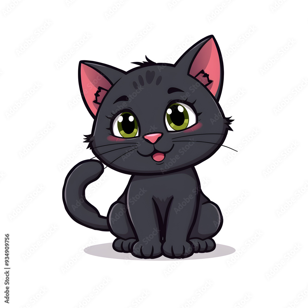 Black cat cartoon icon illustration on white background. Generative AI Black cat cartoon icon illustration on white background. Generative AI