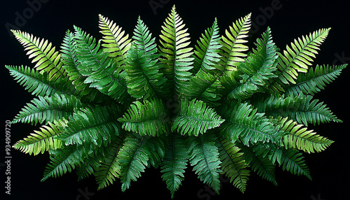 Green fern leaf in tropical rainforest, vibrant colors generated by AI