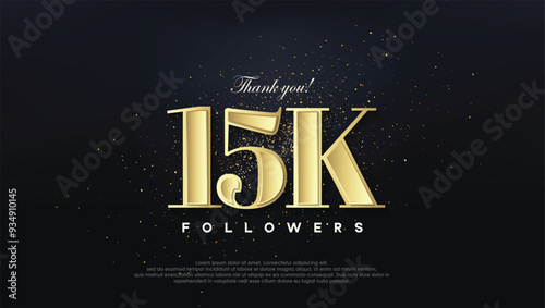 Design thank you 15k followers, in soft gold color. photo