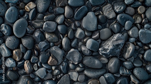 Smooth round pebbles texture background. Pebble sea beach close-up, dark wet pebble and gray dry pebble. High quality photo , ai