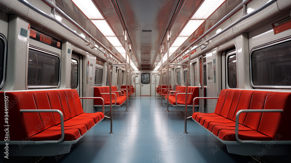 Fototapeta premium Inside the subway, there are comfortable seats that are suitable for traveling.