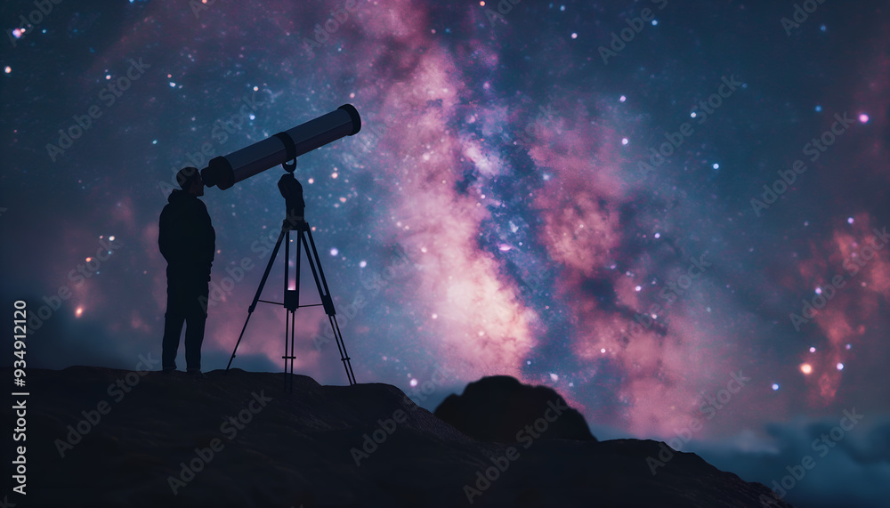 astronomer watching galaxy through a telescope astronomer watching galaxy through a telescope