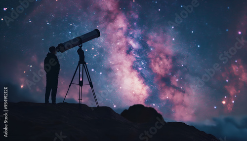 astronomer watching galaxy through a telescope