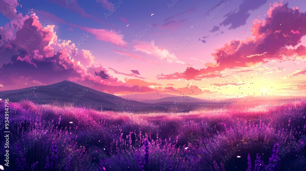 Purple Wildflowers Against a Pink Sunset Sky Purple Wildflowers Against a Pink Sunset Sky
