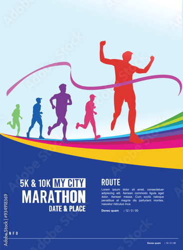 Great elegant vector colorful editable finish line marathon poster background design for your digital and print	