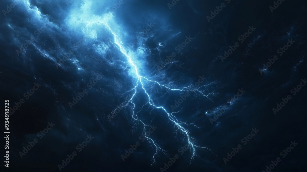 vivid lightning bolt in a stormy night sky with dark clouds, capturing ...