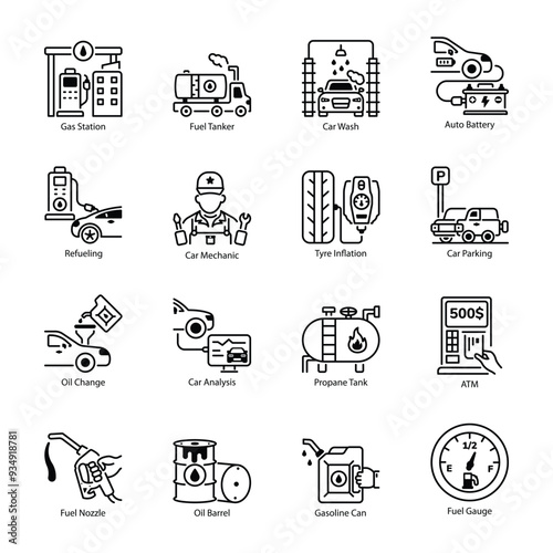 Latest Collection of Gas Station Linear Icons 

