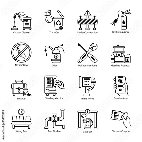 Latest Collection of Oil Station Linear Icons 

