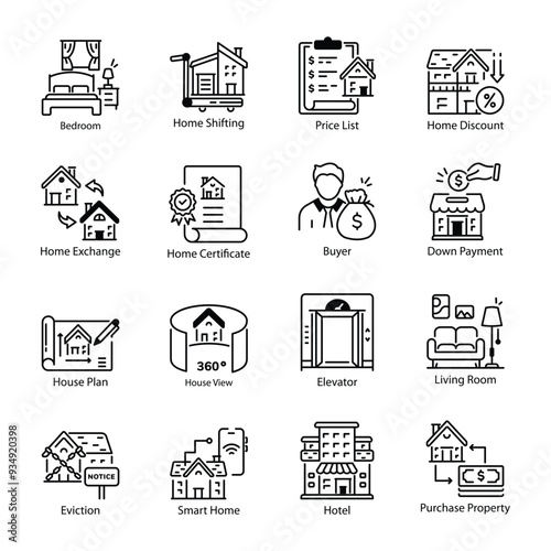Collection of Home Line Style Icons

