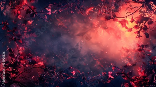 A digital drawing of a neon frame with realistic branches and leaves, creating a natural yet futuristic look for design projects.