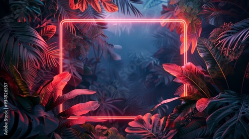 An elegant neon frame with intricate botanical patterns, ideal for creating a stylish and modern decoration.
