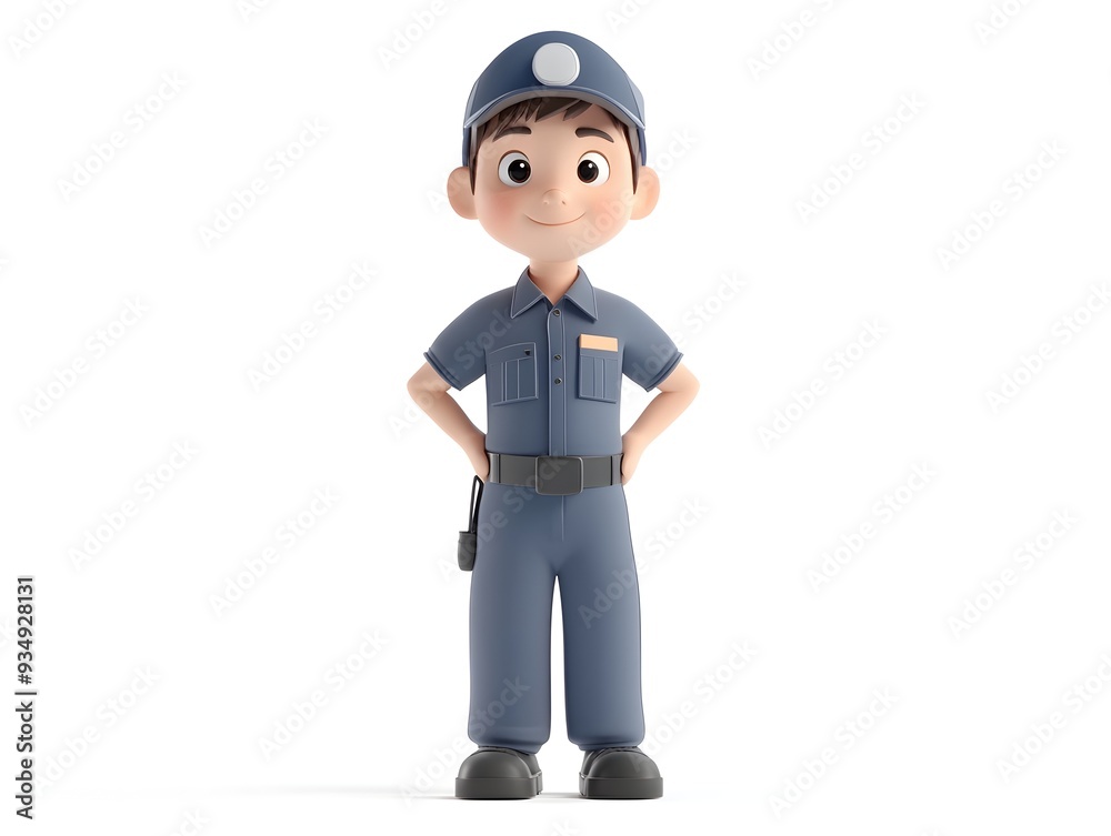 Highly detailed 3D rendering of a male character in a full truck driver uniform standing at the center of the frame and isolated on a plain white background Highly detailed 3D rendering of a male character in a full truck driver uniform standing at the center of the frame and isolated on a plain white background