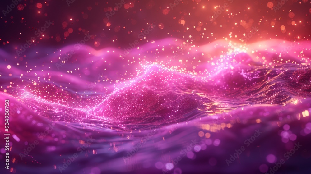 Fototapeta premium A vibrant display of purple waves illuminated by sparkling light at dusk