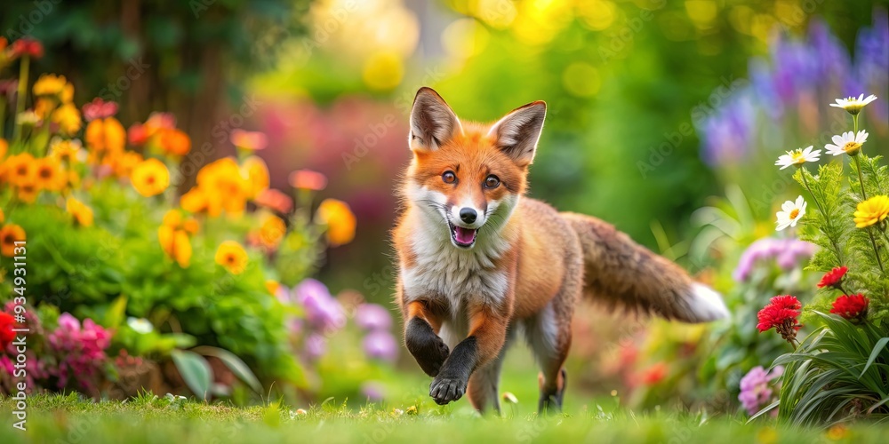 Playful fox frolicking in a vibrant garden setting, fox, garden, animal, wildlife, nature, playful, cute, colorful, flowers, foliage Playful fox frolicking in a vibrant garden setting, fox, garden, animal, wildlife, nature, playful, cute, colorful, flowers, foliage