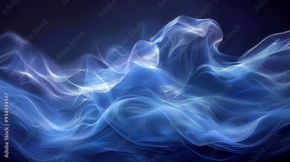 Ethereal blue smoke swirling gracefully in a dark setting Ethereal blue smoke swirling gracefully in a dark setting