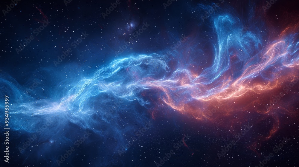 Vibrant cosmic nebula with swirling blue and red gases in a dark starry background Vibrant cosmic nebula with swirling blue and red gases in a dark starry background