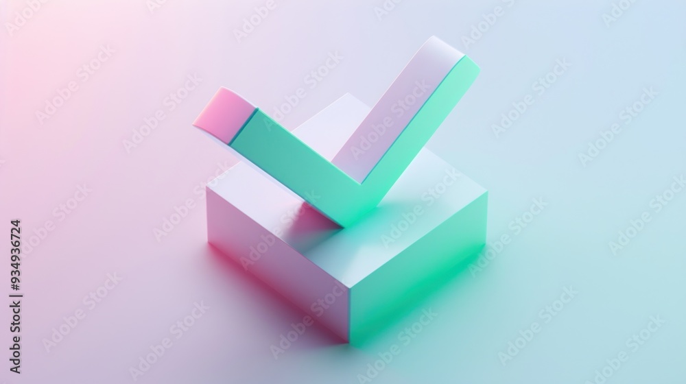 Abstract 3D gradient check mark in blue and pink box shape. Suitable for design elements, presentations, infographics, web graphics. Abstract 3D gradient check mark in blue and pink box shape. Suitable for design elements, presentations, infographics, web graphics.