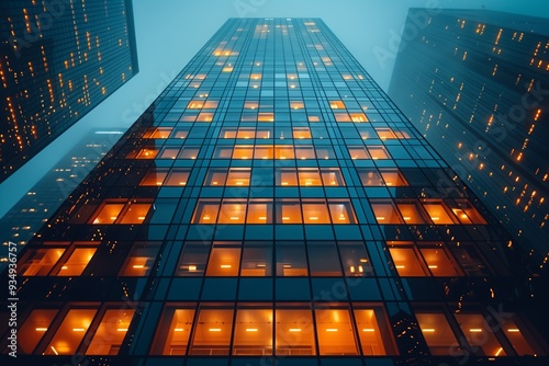 Wallpaper Mural Tall Modern Skyscraper Illuminated at Night in a Foggy Urban Environment Torontodigital.ca