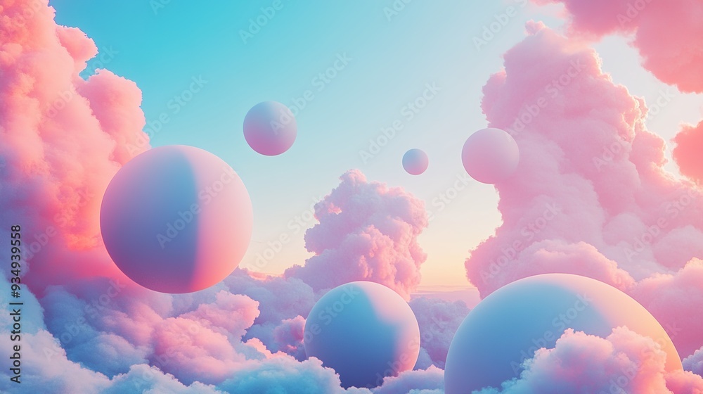 Dreamy Abstract Sky: Pastel hues paint a surreal landscape of floating orbs amidst fluffy, cotton candy clouds, evoking a sense of wonder and tranquility. Dreamy Abstract Sky: Pastel hues paint a surreal landscape of floating orbs amidst fluffy, cotton candy clouds, evoking a sense of wonder and tranquility.