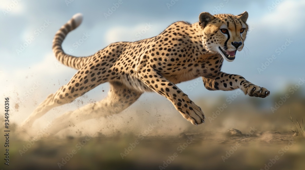 Obraz premium Cheetah Running Through Dust