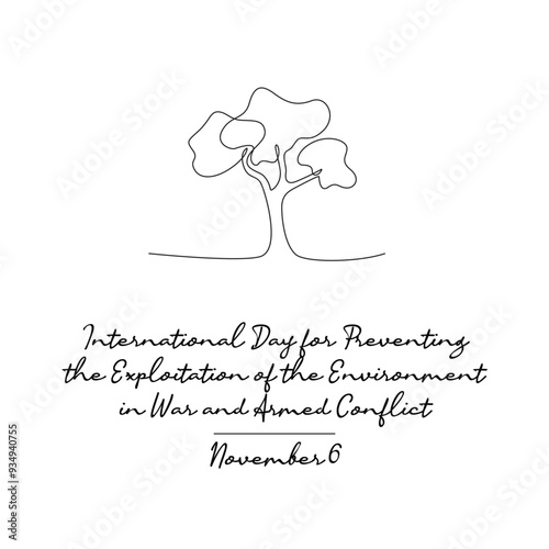 line art of International Day for Preventing the Exploitation of the Environment in War and Armed Conflict celebrate. line art.