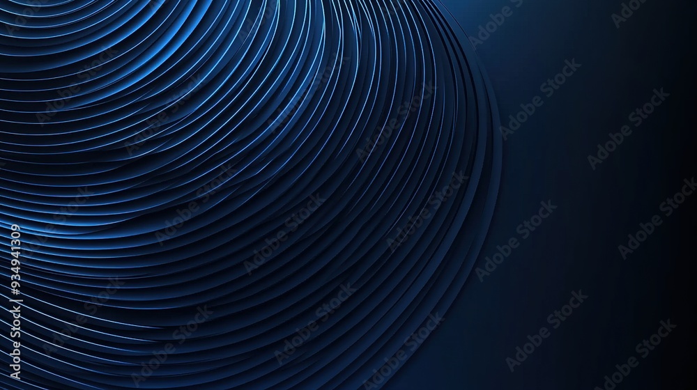 Obraz premium Dark blue background with abstract glowing circle lines and geometric stripes, modern and futuristic
