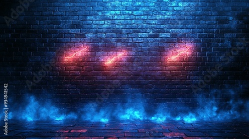 Brick Wall with Neon Lights and Smoke