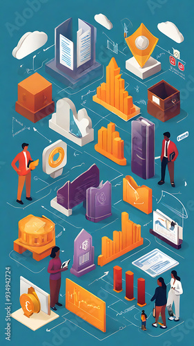 An illustration of a diverse investment portfolio, including stocks, bonds, real estate, and mutual funds, using icons and symbols to represent each type of investment, icon style image4
 photo