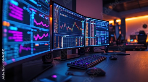 A trading desk filled with monitors displaying real-time market updates, traders reacting to the latest financial data.