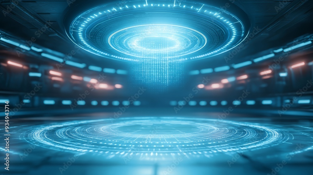 Futuristic Blue Holographic Interface with Glowing Circles Futuristic Blue Holographic Interface with Glowing Circles