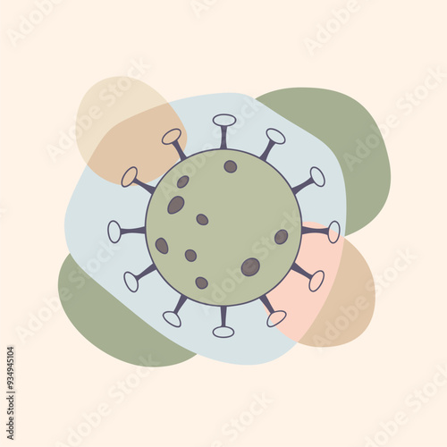Abstract spherical virus on blobs background. Virus diseases relative illustration. Concept of medicine, biotechnology and biochemistry