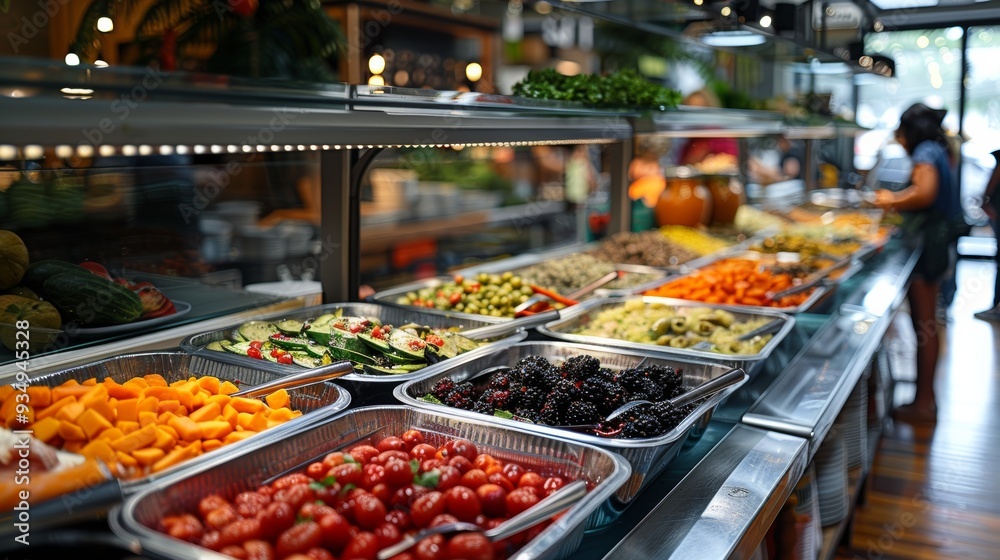 Colorful display of fresh fruits and vegetables in a market setting Colorful display of fresh fruits and vegetables in a market setting
