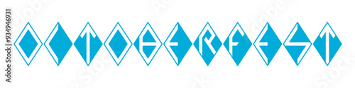 Oktoberfest lettering. Bavarian traditional blue and rhombus pattern.