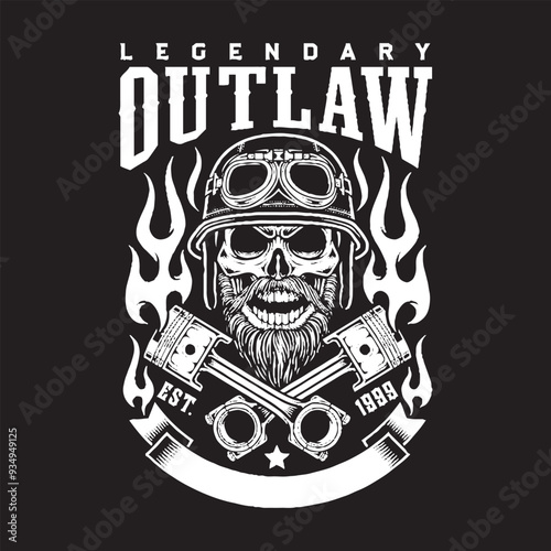 Legendary Outlaw Skull Biker T-Shirt Design