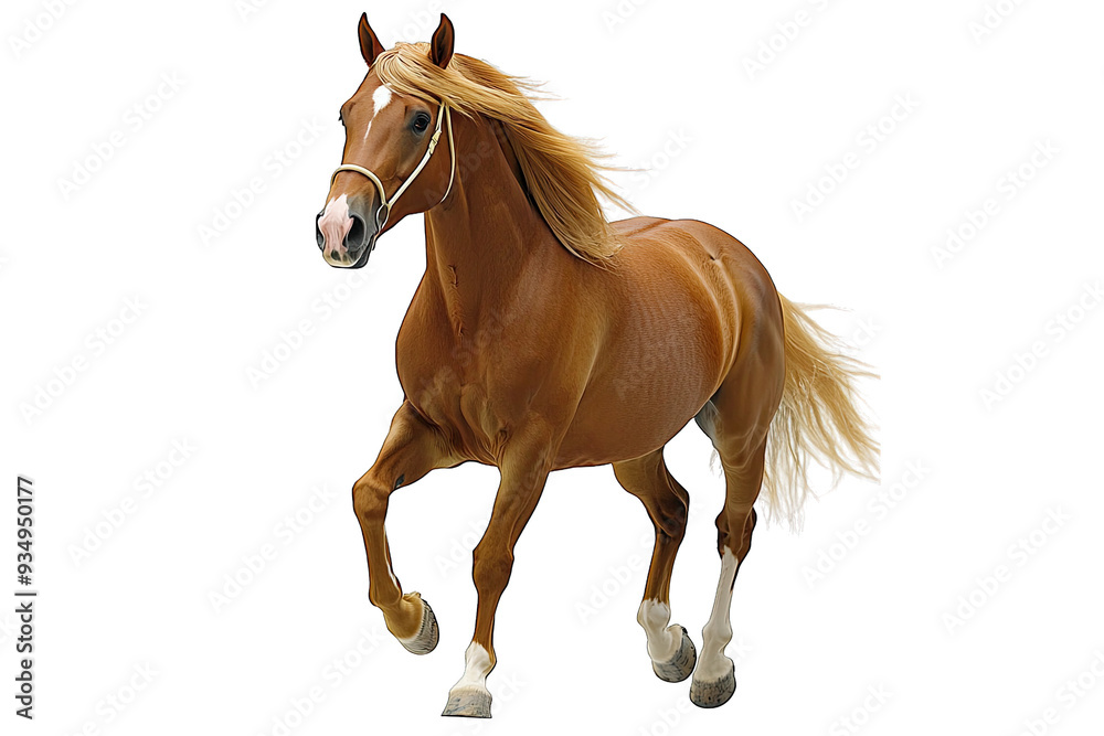 Naklejka premium A majestic horse in motion, showcasing its strength and grace. Perfect for equine enthusiasts and animal lovers.