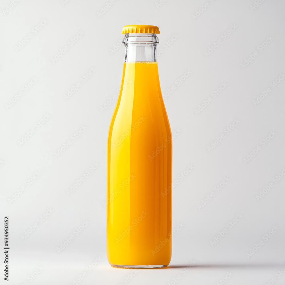 A bottle of orange juice is sitting on a white background A bottle of orange juice is sitting on a white background