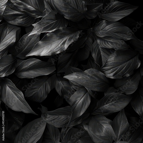 A stunning close-up of dark green leaves, showcasing their rich texture and subtle details in an elegant, moody composition.