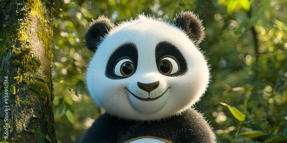 A cute panda, in cartoon style, generative AI A cute panda, in cartoon style, generative AI