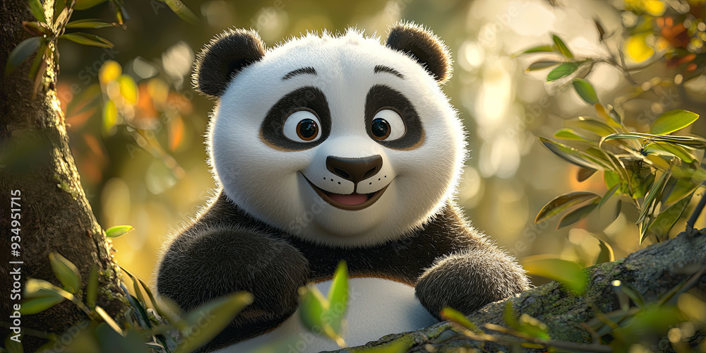 A cute panda, in cartoon style, generative AI A cute panda, in cartoon style, generative AI