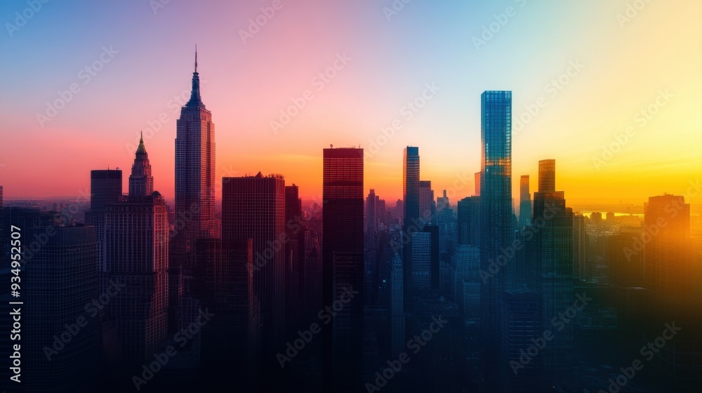 Fototapeta premium Urban Contrast: Fusion of Modern Skyscrapers and Historic Buildings in City Skyline